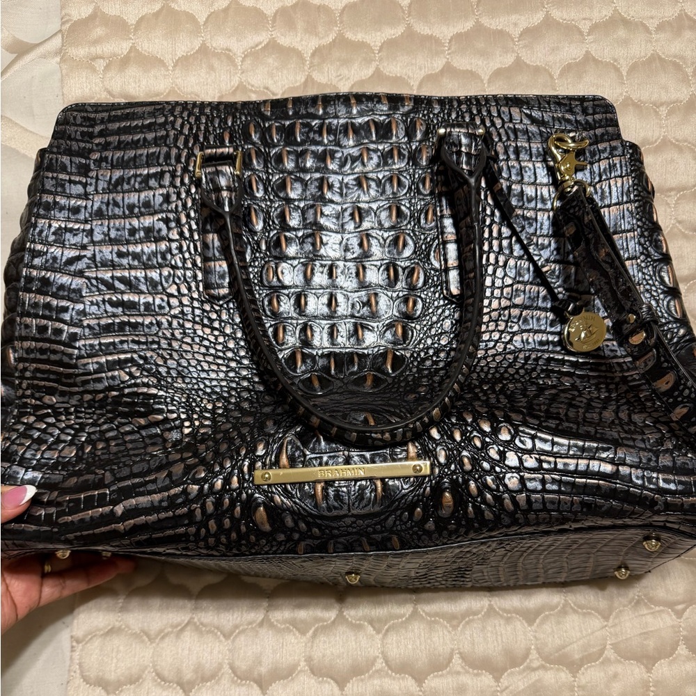 Brahmin Black Crocodile-Embossed Shoulder Bag